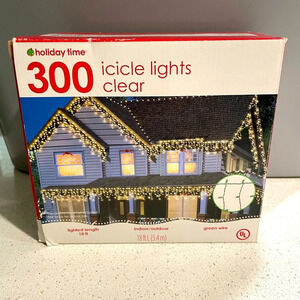 Holiday time 300 icicle lights clear indoor / outdoor use